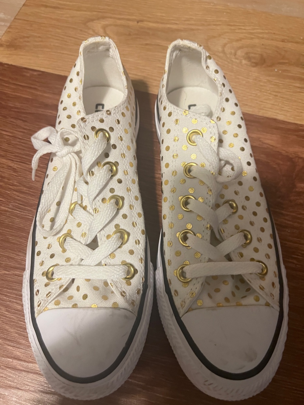 Converse White Kids Sneakers with Gold Polka Dots